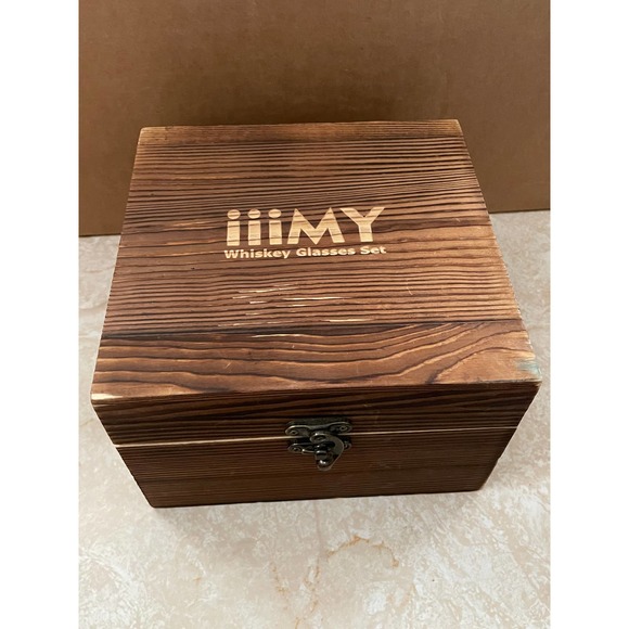 IIIMY Whisky Glass Gift Set in Wooden Box - Glass, Slate Coaster & Steel Tongs - Picture 7 of 10